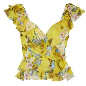 Marissa Webb Collective Yellow Floral Ruffle Sleeve Blouse